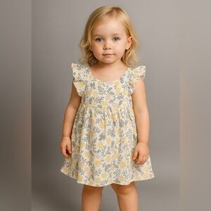 Floral Ruffle Kids Dress - Yellow and Green